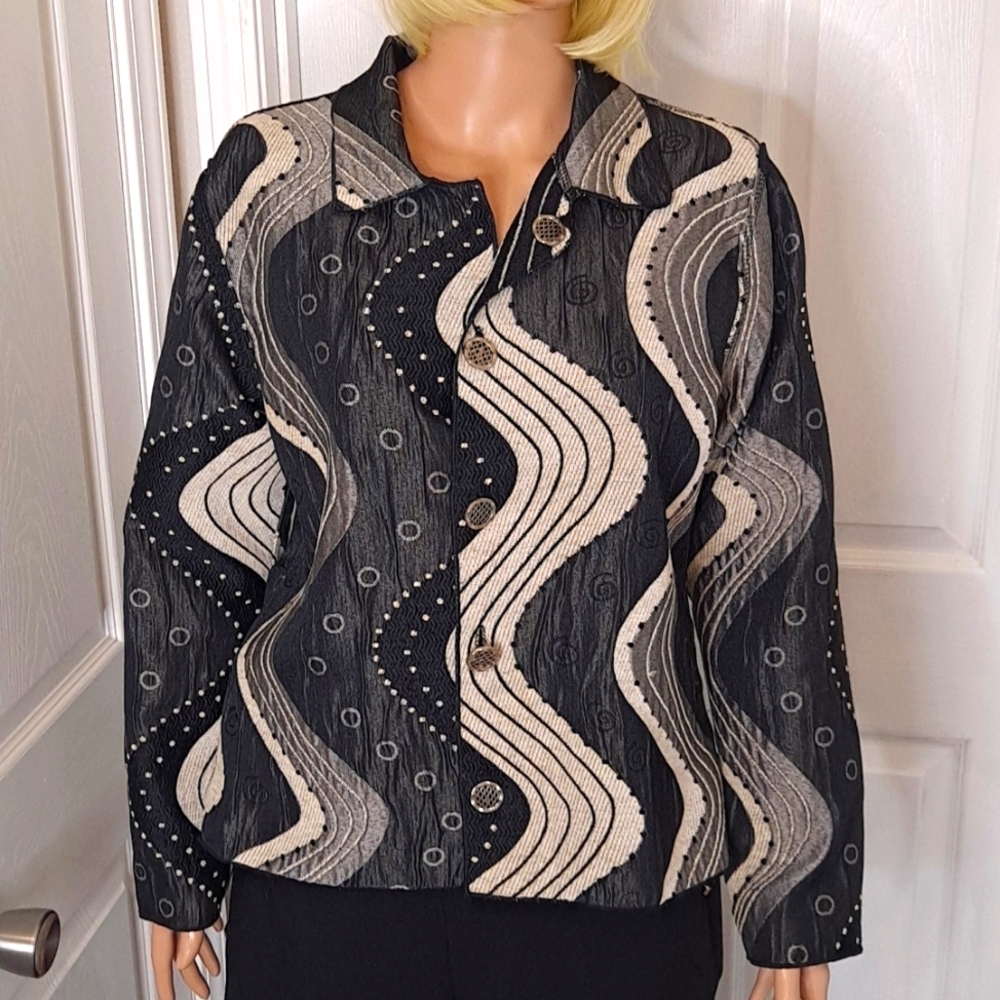 Winding River Reversible Tapestry Jacket Blazer with Tan & Black Abstract Design